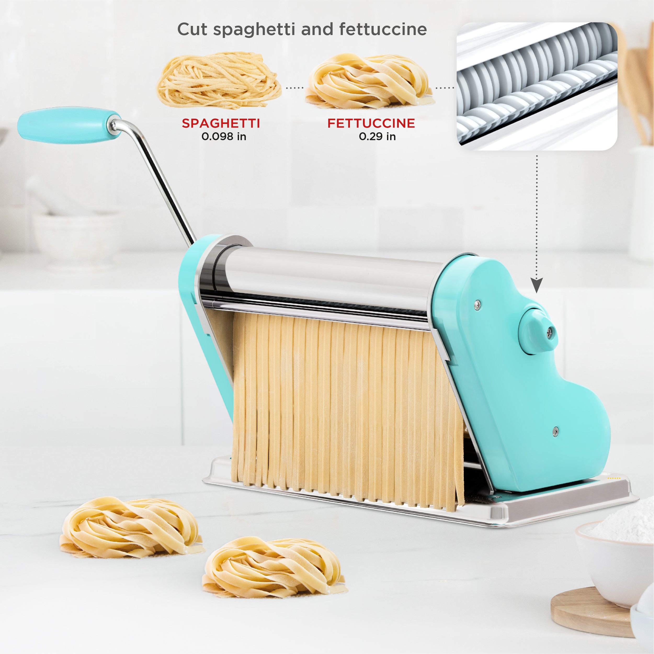 Pastalinda Classic 260 Light Blue Pasta Maker Machine With Hand Crank And Two Clamps - Pastalinda