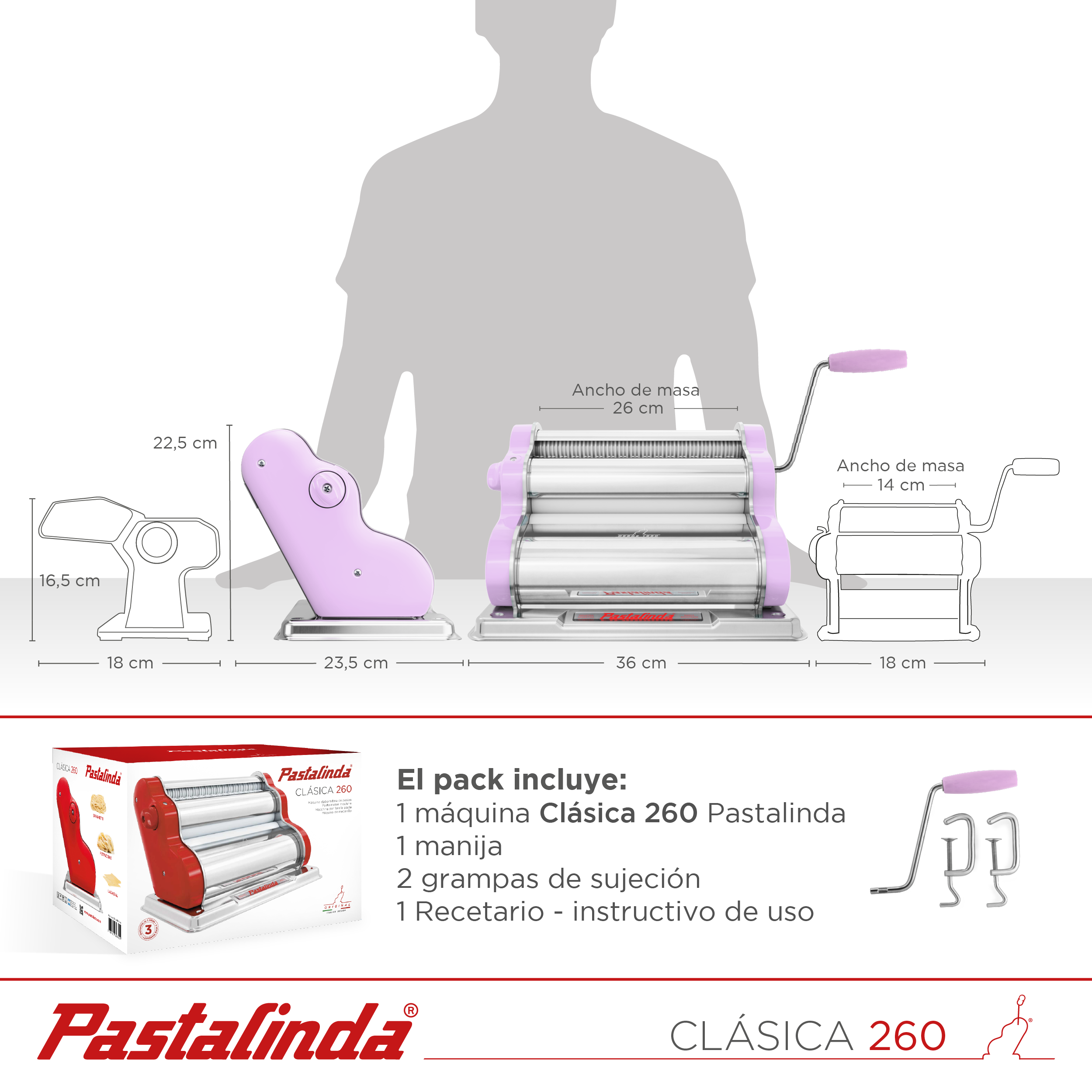 Pastalinda Classic 260 Lilac Pasta Maker