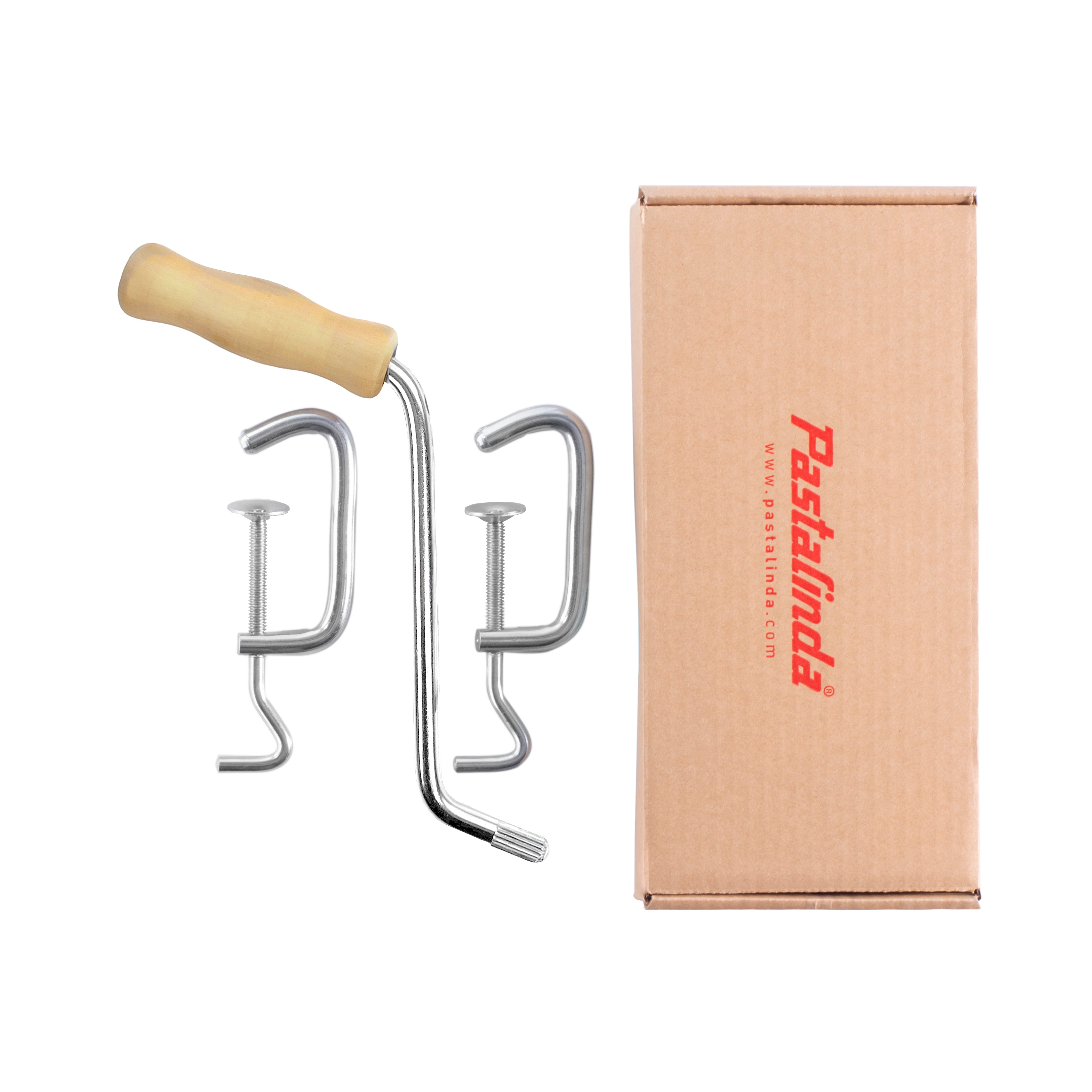 Set of handle crank (wood) and 2 Clamps for Pastalinda Pasta Maker