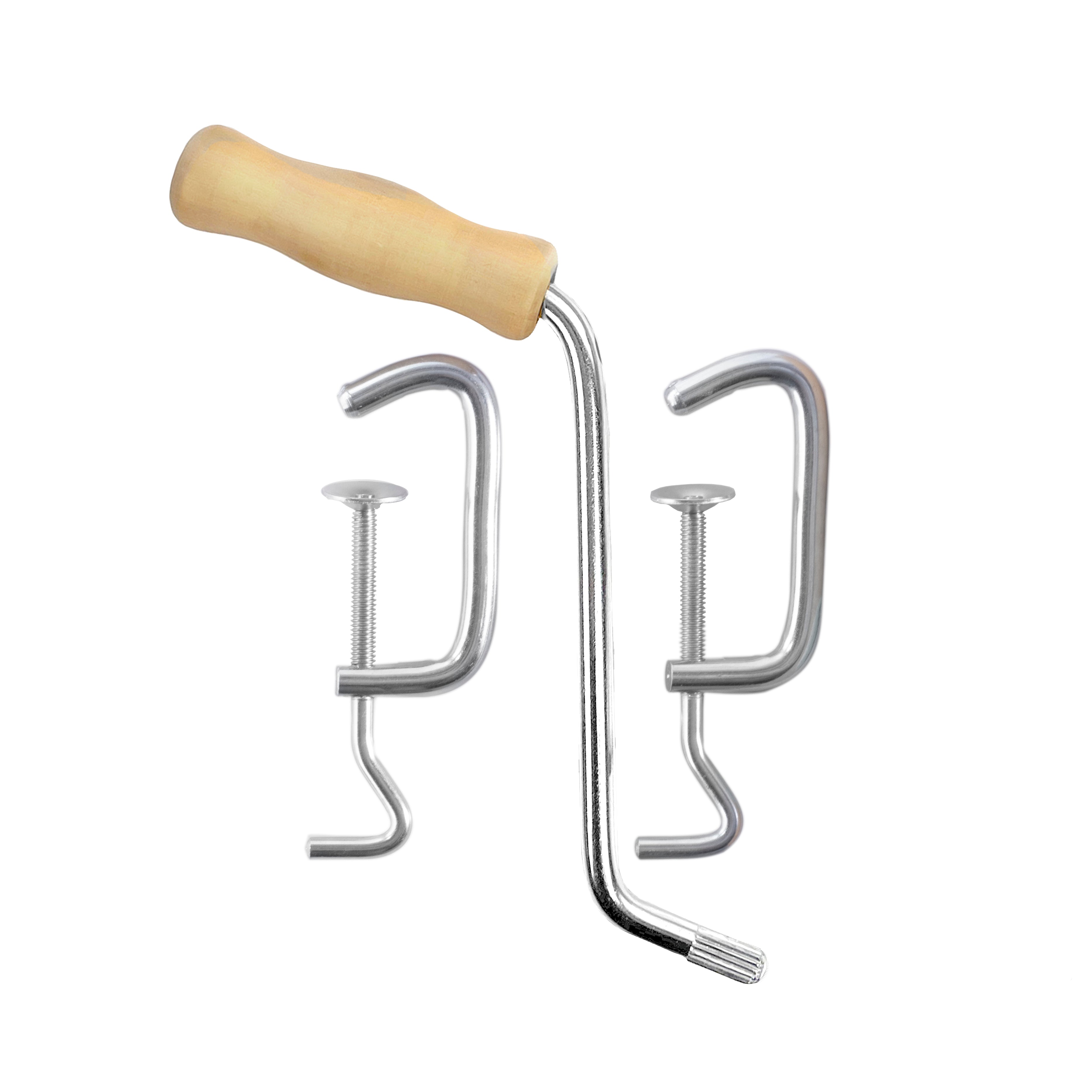 Set of handle crank (wood) and 2 Clamps for Pastalinda Pasta Maker