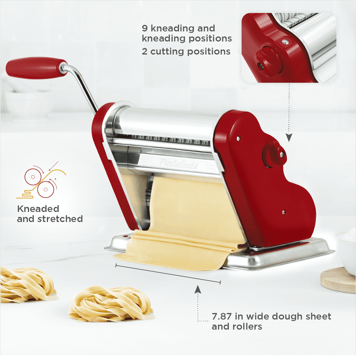 Pastalinda Classic 200 Bordeaux Pasta Maker Machine With Hand Crank And Two Clamps - Pastalinda