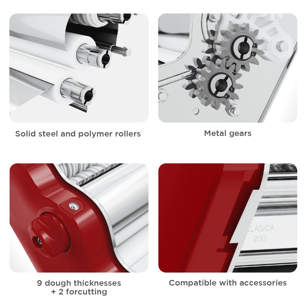 Pastalinda Classic 200 Bordeaux Pasta Maker Machine With Hand Crank And Two Clamps - Pastalinda