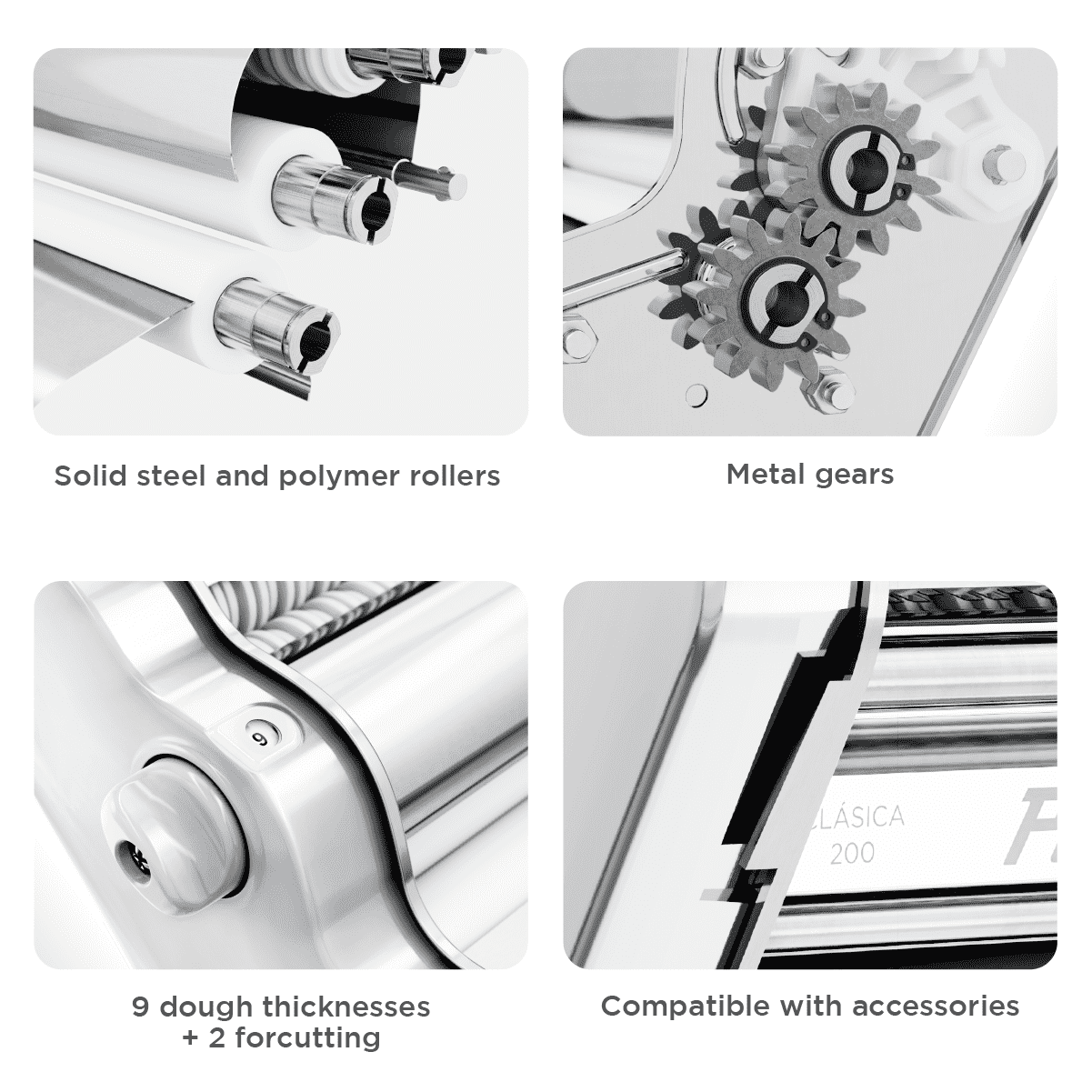 Pastalinda Classic 200 Chrome Pasta Maker Machine With Hand Crank And Two Clamps - Pastalinda