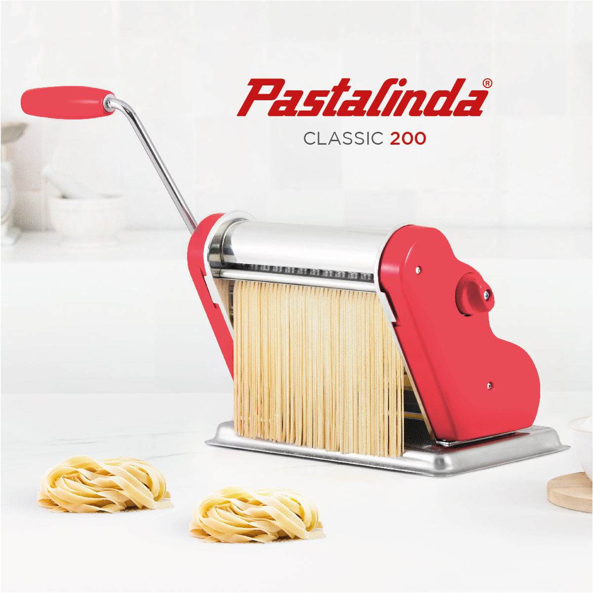 Pastalinda Classic 200 Coral Pasta Maker Machine With Hand Crank And Two Clamps - Pastalinda
