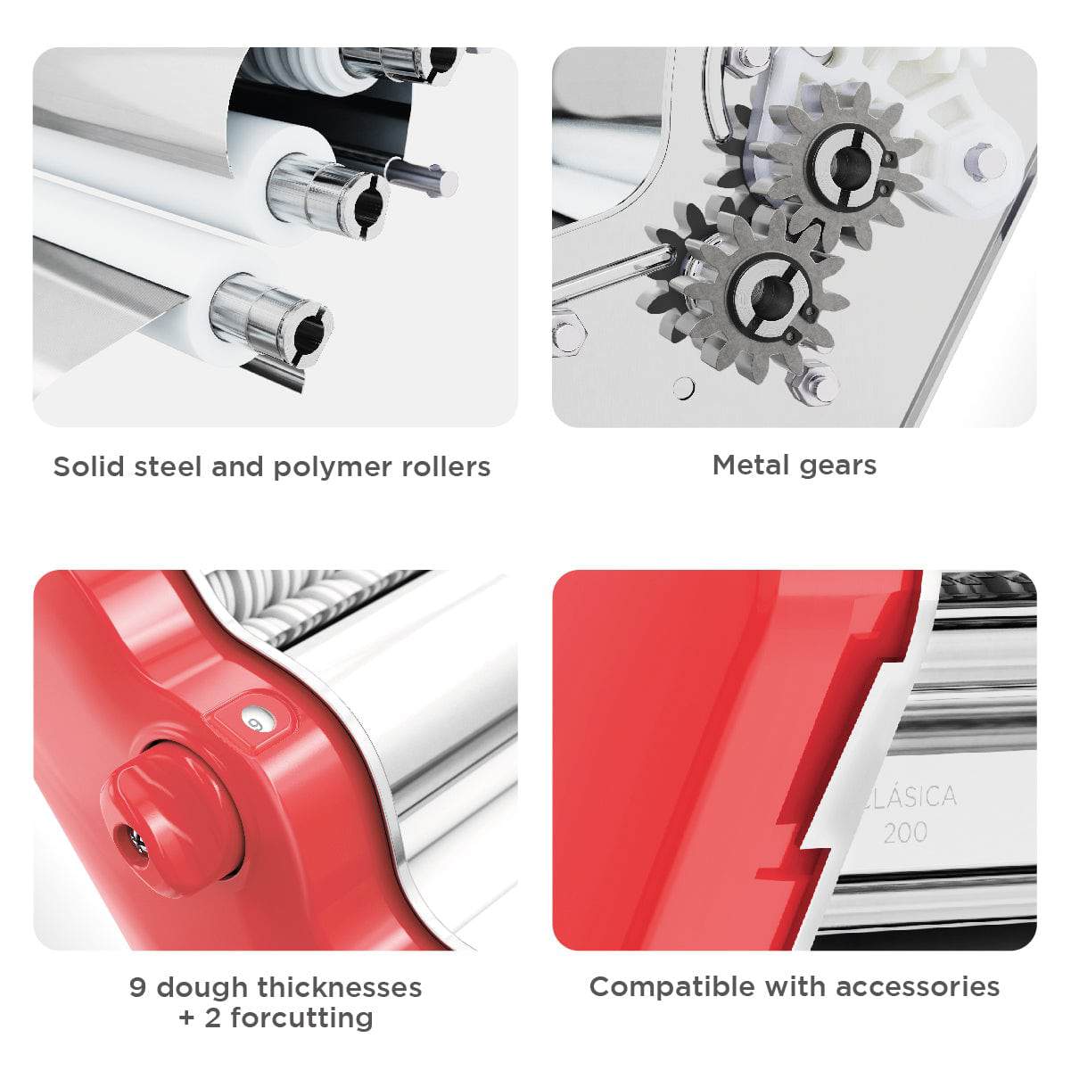 Pastalinda Classic 200 Coral Pasta Maker Machine With Hand Crank And Two Clamps - Pastalinda