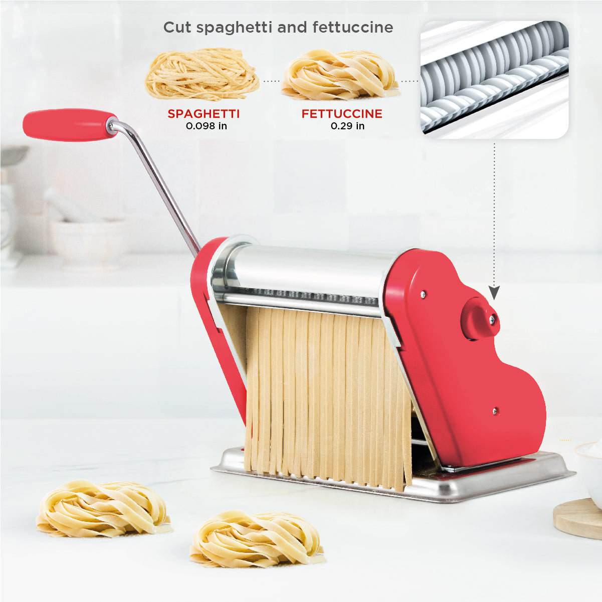 Pastalinda Classic 200 Coral Pasta Maker Machine With Hand Crank And Two Clamps - Pastalinda