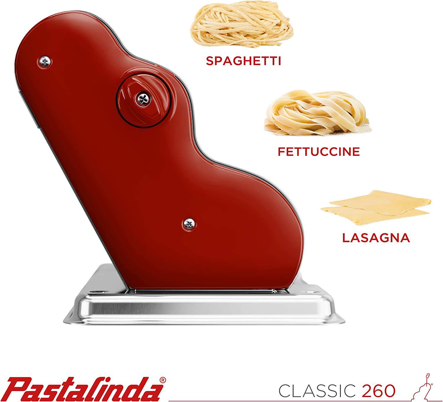 Pastalinda Classic 260 Bordeaux Pasta Maker Machine With Hand Crank And Two Clamps - Pastalinda
