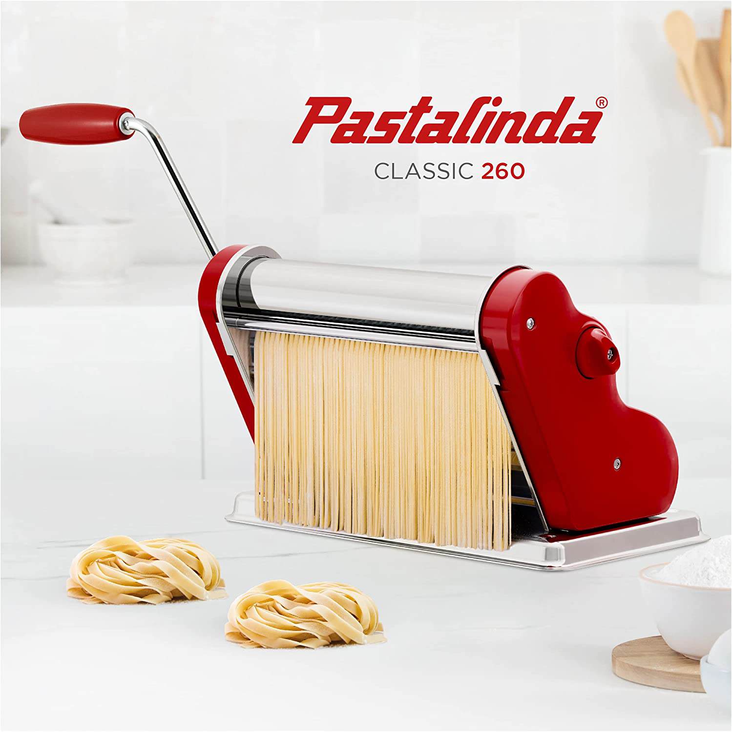 Pastalinda Classic 260 Bordeaux Pasta Maker Machine With Hand Crank And Two Clamps - Pastalinda