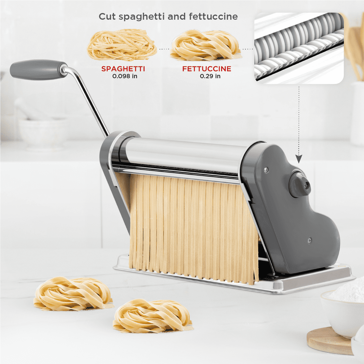 Pastalinda Classic 260 Chrome Pasta Maker Machine With Hand Crank And Two Clamps - Pastalinda