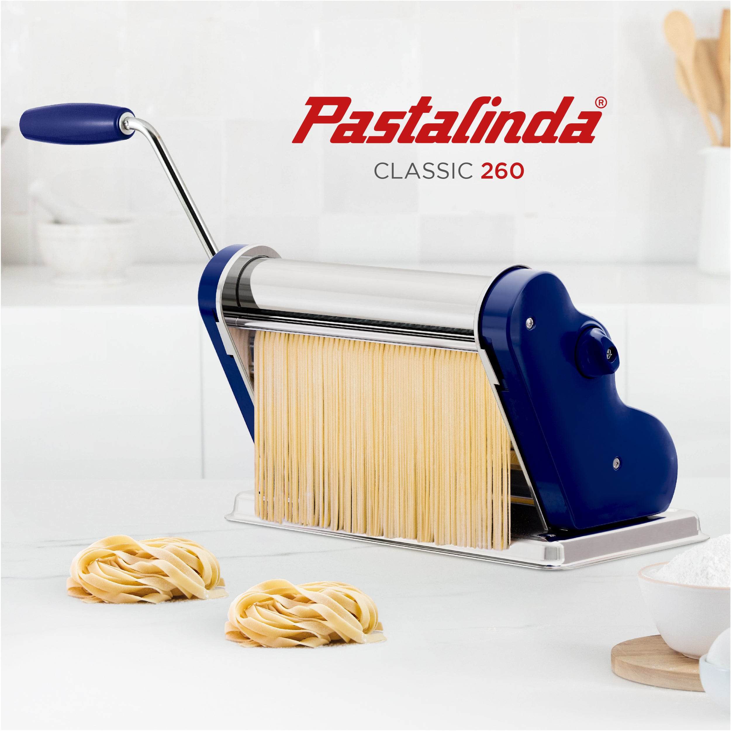 Pastalinda Classic 260 Navy Blue Pasta Maker Machine With Hand Crank And Two Clamps - Pastalinda