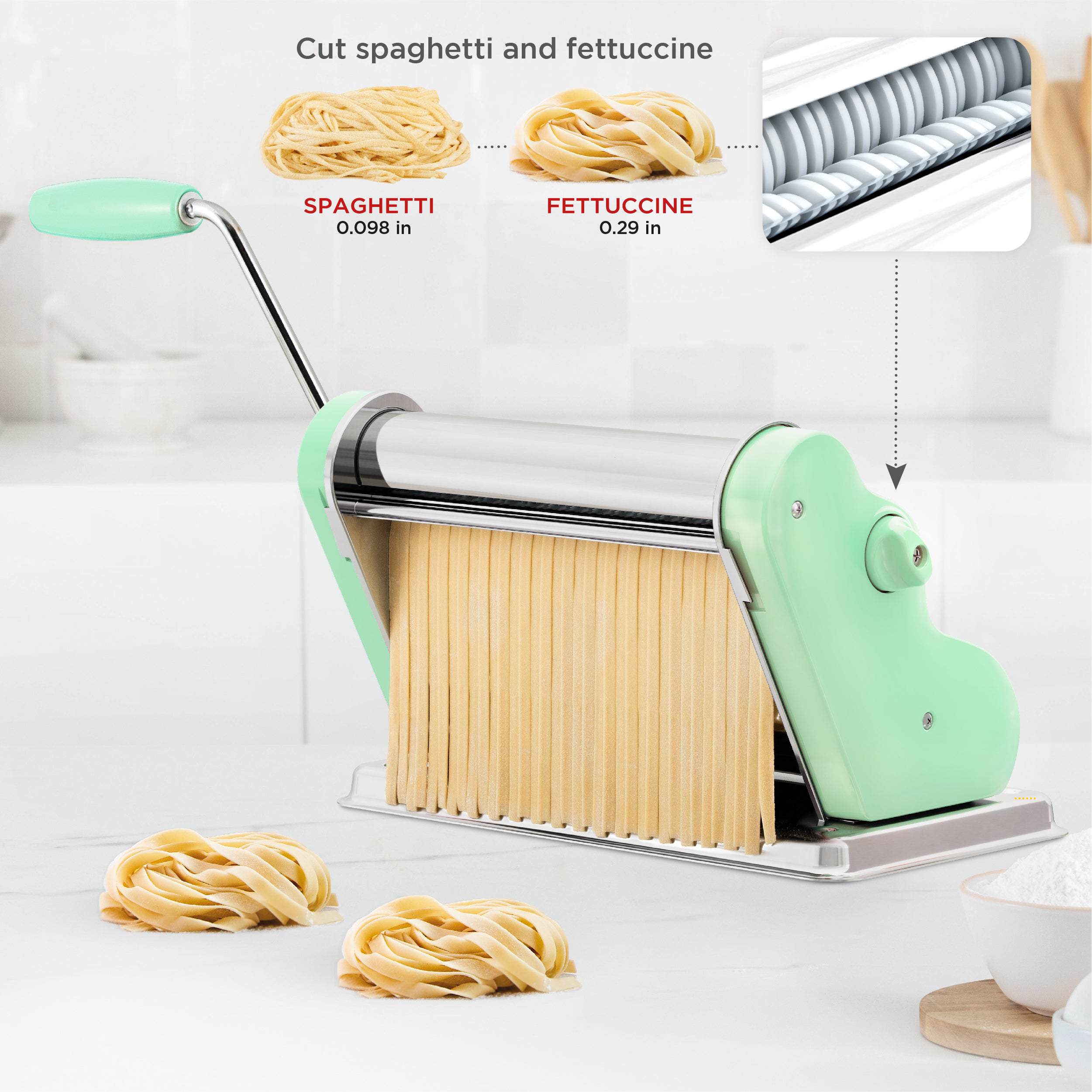 Pastalinda Classic 260 Pastel Green Pasta Maker Machine With Hand Crank And Two Clamps - Pastalinda