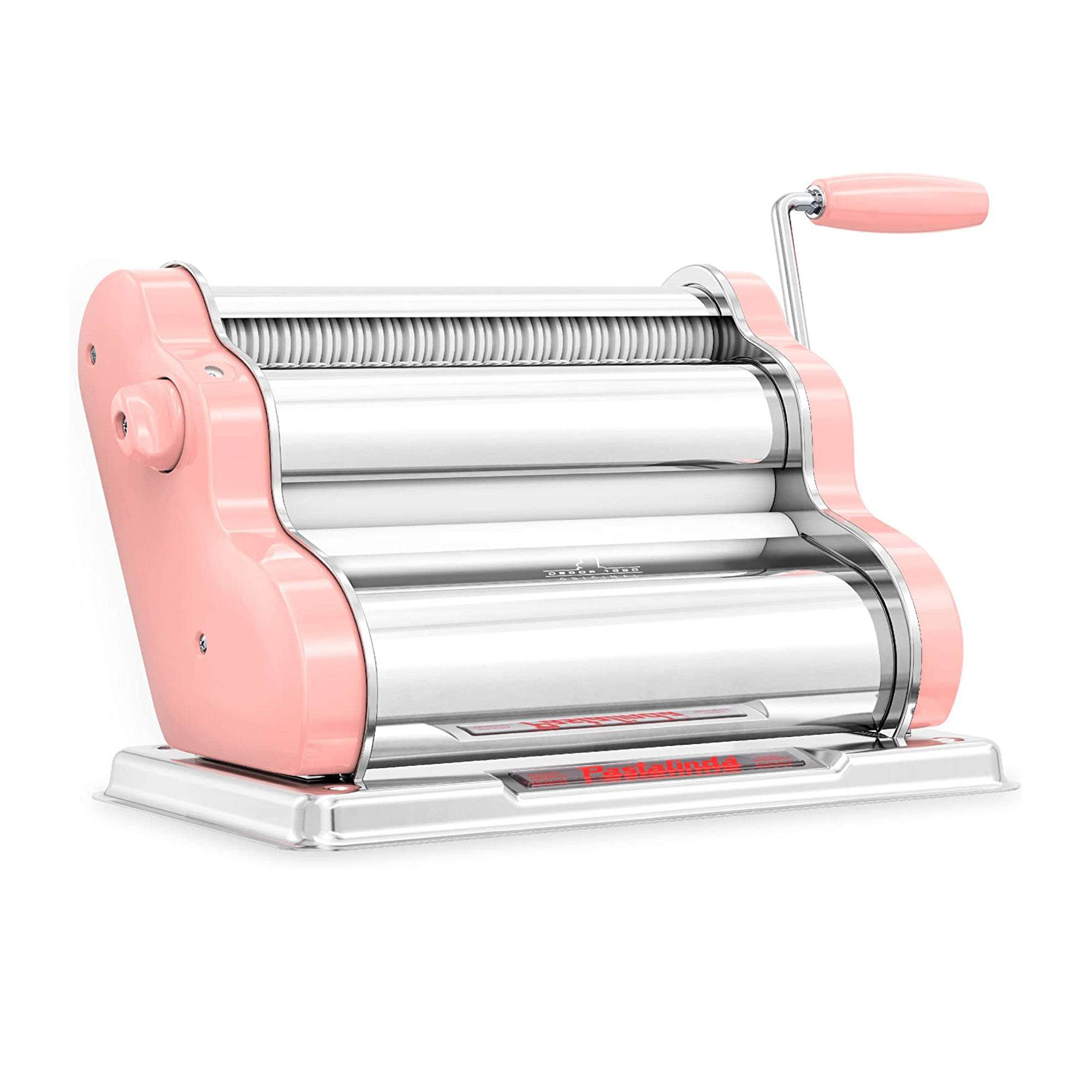 Pastalinda Classic 260 Pink Pasta Maker Machine With Hand Crank And Two Clamps - Pastalinda