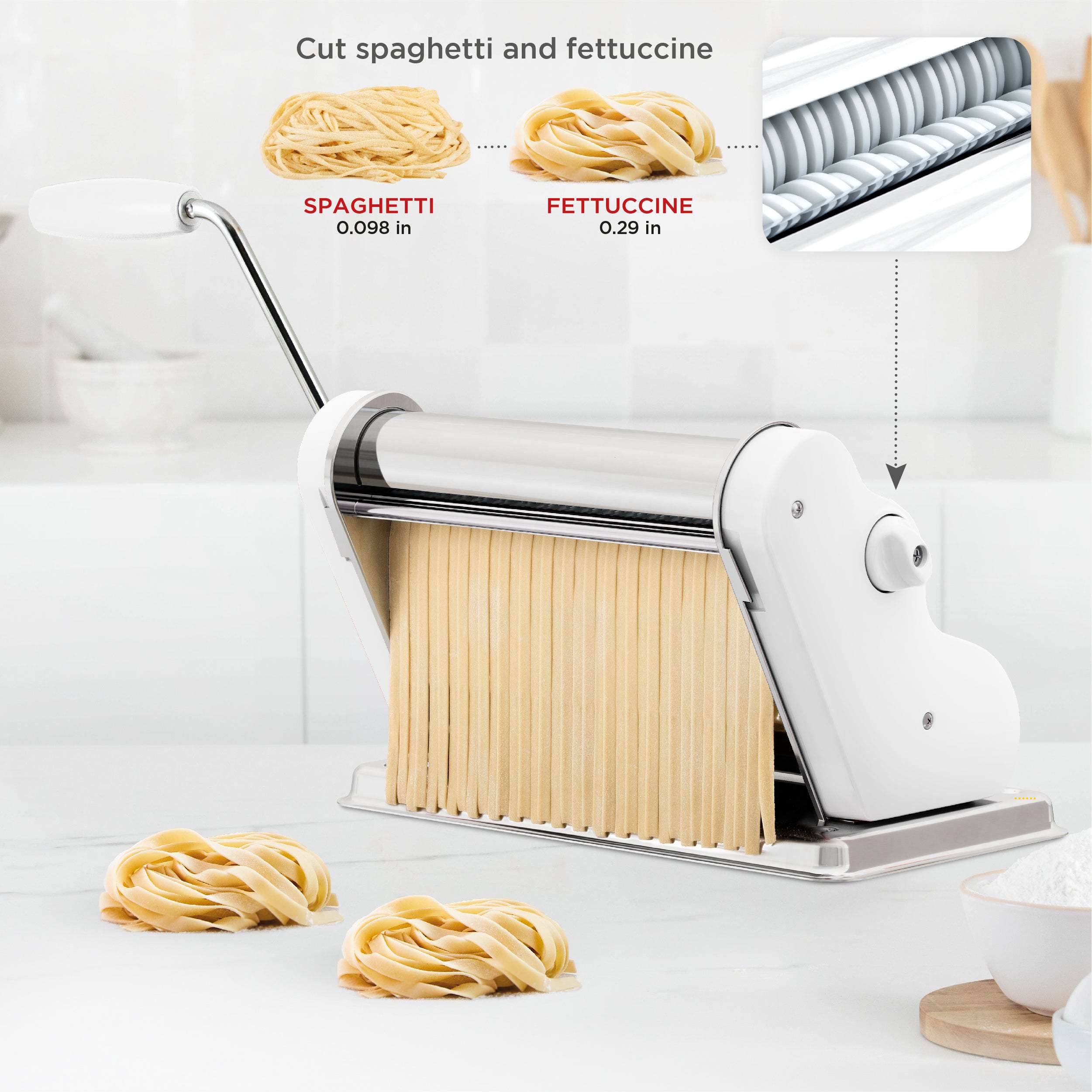 Pastalinda Classic 260 White Pasta Maker Machine With Hand Crank And Two Clamps - Pastalinda