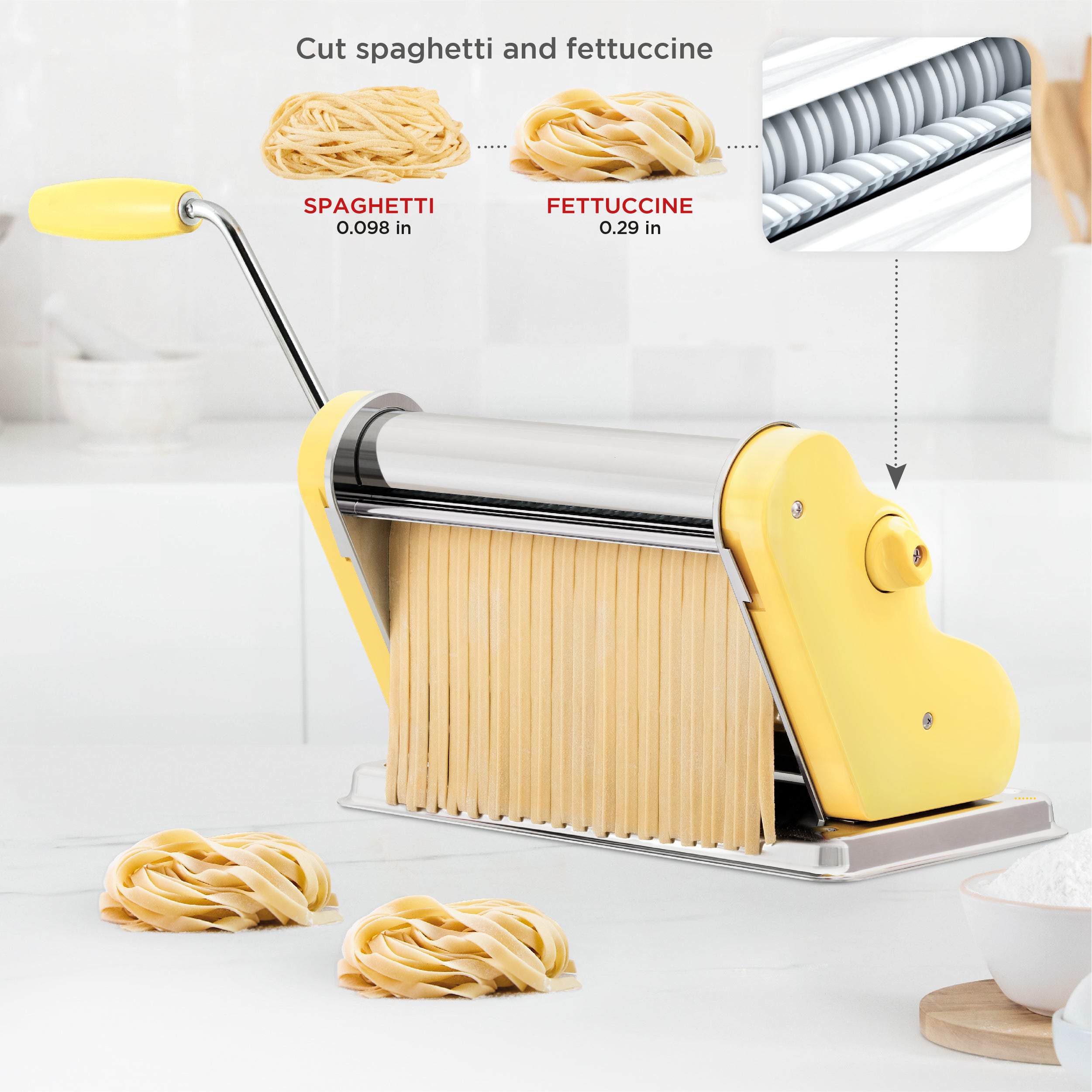 Pastalinda Classic 260 Yellow Pasta Maker Machine With Hand Crank And Two Clamps - Pastalinda