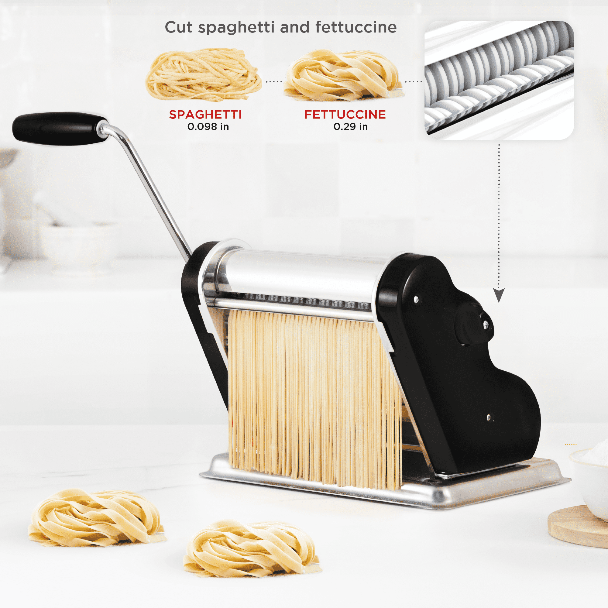 Classic 200 Black Pasta Maker Machine With Hand Crank And Two Clamps PASTALINDA USA