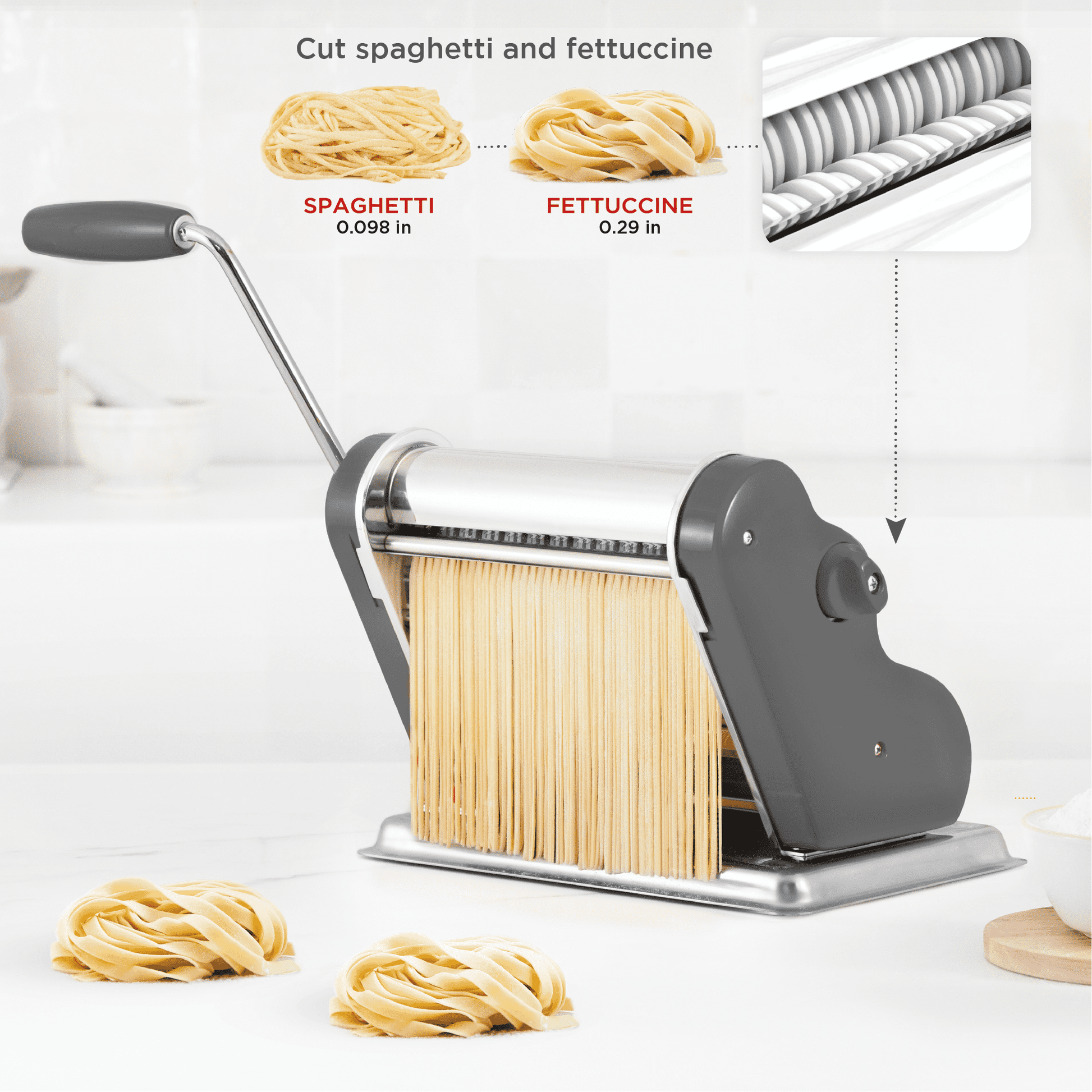 Pasta Maker Machine - Stainless Steel Roller for Fresh Spaghetti Fettuccine  Noodle Hand Crank Cutter