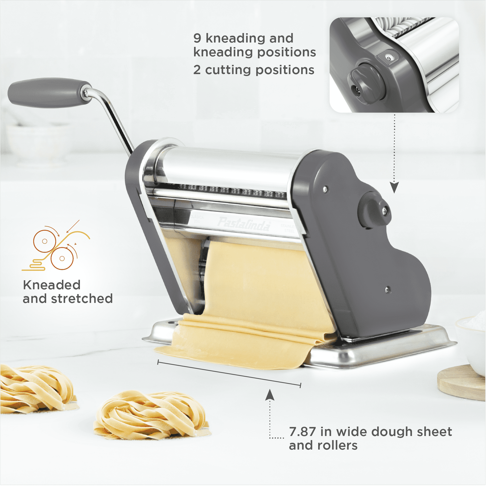 2 in 1 Pasta Roller Attachment Stainless Steel 8 Gears Noddle Maker Cutter  Roller Accessories for