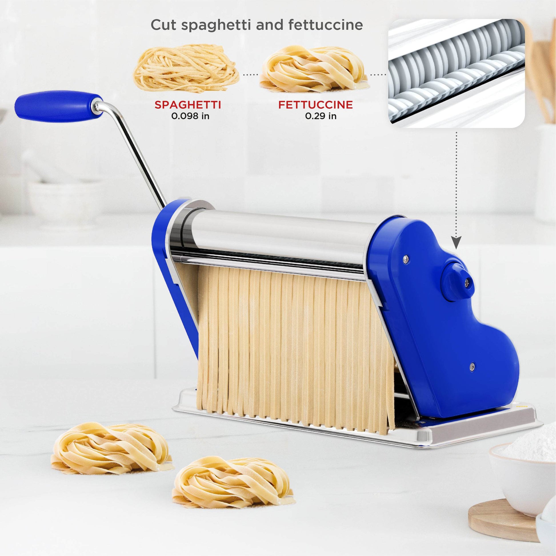 Blue)Electric Automatic Pasta Maker Stainless Steel Handheld Pasta