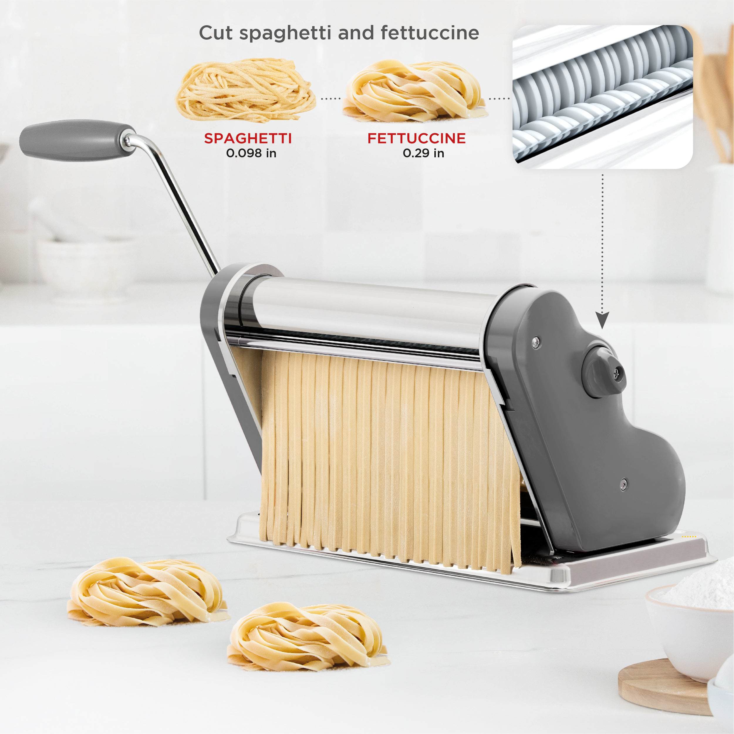 Pastalinda Classic 260 Gray Pasta Maker Machine With Hand Crank And Two Clamps - Pastalinda