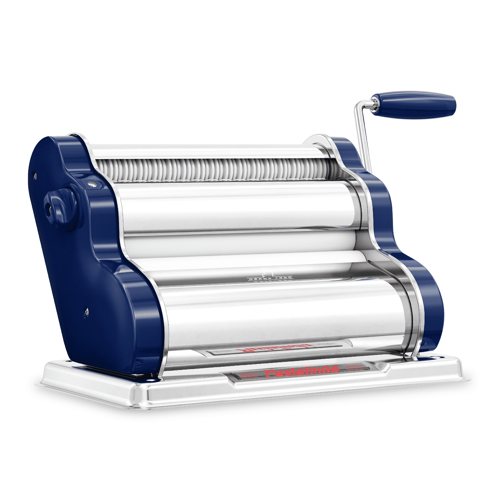 Pastalinda Classic 260 Navy Blue Pasta Maker Machine With Hand Crank And Two Clamps - Pastalinda
